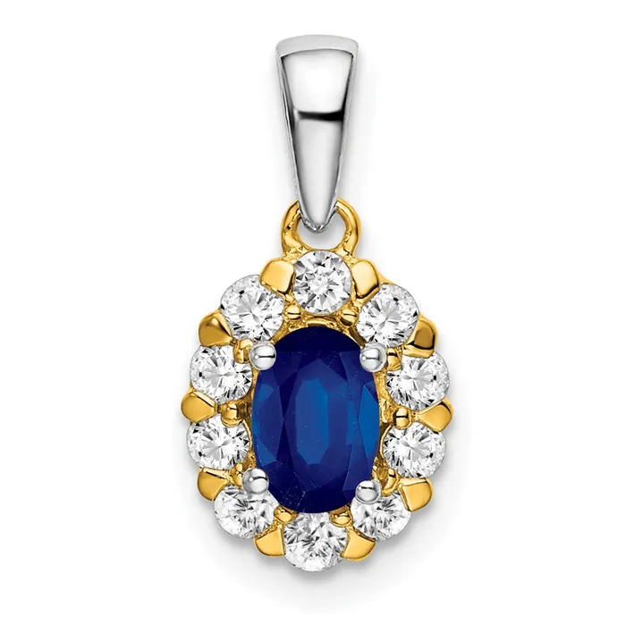 14k Twotone Oval Sapphire and Diamond Halo Pendant TreasureFineJewelers Rings 14k Twotone Oval Sapphire and Diamond Halo Pendant TreasureFineJewelers Rings