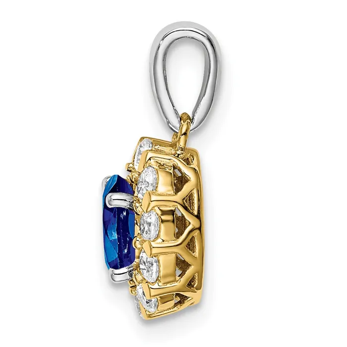 14k Twotone Oval Sapphire and Diamond Halo Pendant TreasureFineJewelers Rings