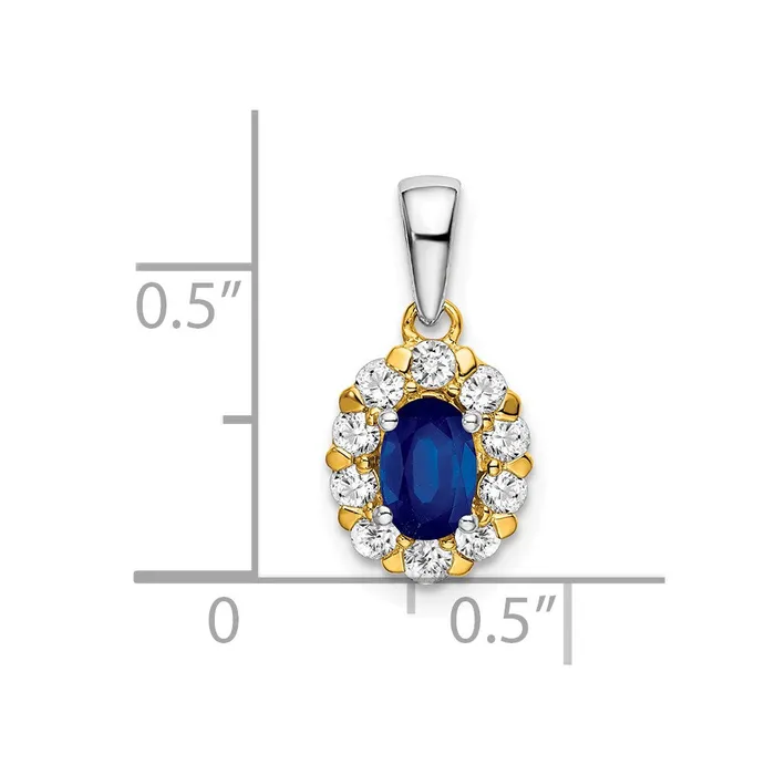 14k Twotone Oval Sapphire and Diamond Halo Pendant TreasureFineJewelers Rings