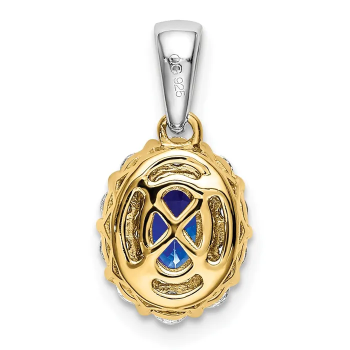 14k Twotone Oval Sapphire and Diamond Halo Pendant TreasureFineJewelers Rings