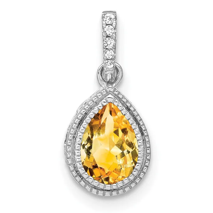 14k White Gold Pear Citrine and Diamond Pendant TreasureFineJewelers Necklaces 14k White Gold Pear Citrine and Diamond Pendant TreasureFineJewelers Necklaces
