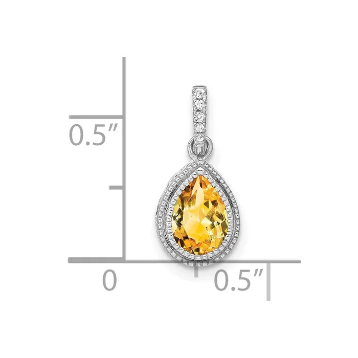 14k White Gold Pear Citrine and Diamond Pendant TreasureFineJewelers Necklaces