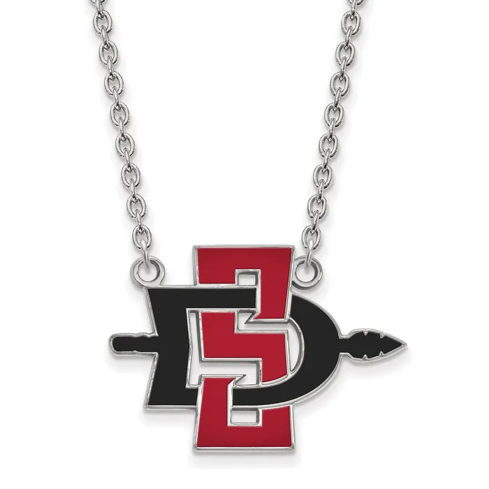 14k White Gold San Diego State U Large Enameled Pendant Necklace TreasureFineJewelers Necklaces