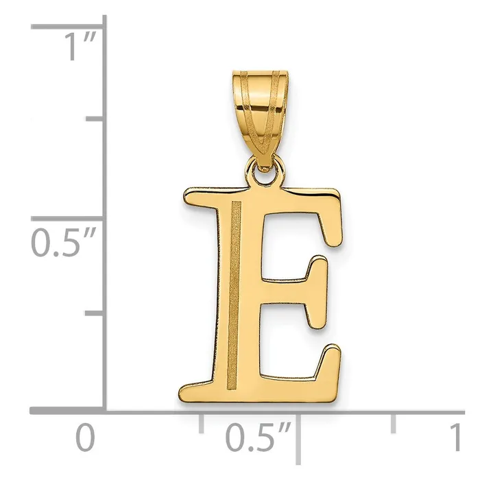 14k Yellow Gold Polished Etched Letter E Initial Pendant TreasureFineJewelers Necklaces