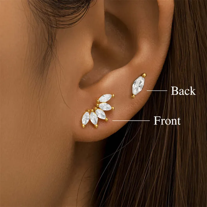 925 Silver Multi Rhombus CZ Diamond Front And Back Earrings Trendolla Jewelry Earrings