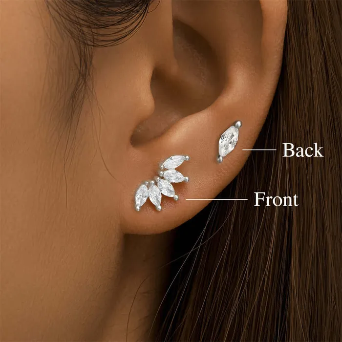 925 Silver Multi Rhombus CZ Diamond Front And Back Earrings Trendolla Jewelry Earrings