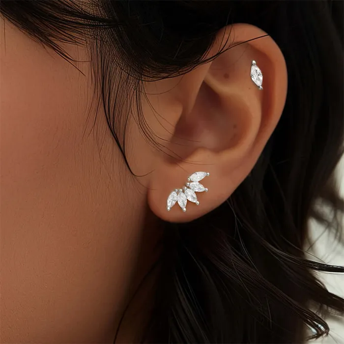 925 Silver Multi Rhombus CZ Diamond Front And Back Earrings Trendolla Jewelry Earrings