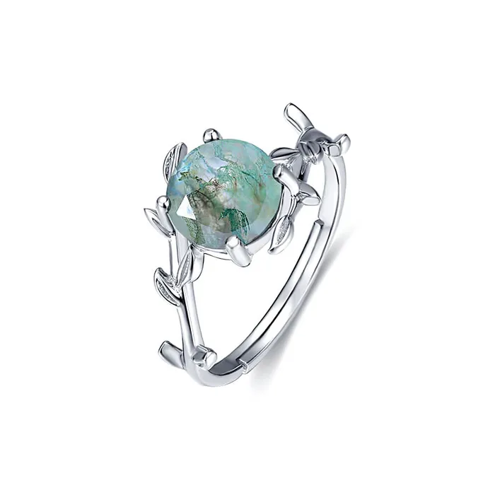 925 Sterling Silver Natural Leaf Moss Agate Adjustable Rings Trendolla Jewelry Rings 925 Sterling Silver Natural Leaf Moss Agate Adjustable Rings Trendolla Jewelry Rings
