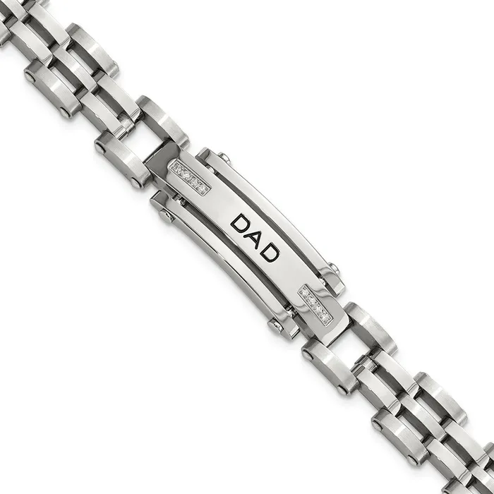 Bracelets TreasureFineJewelers Chisel Stainless Steel Polished with CZ DAD 85 inch Bracelet Bracelets TreasureFineJewelers Chisel Stainless Steel Polished with CZ DAD 85 inch Bracelet