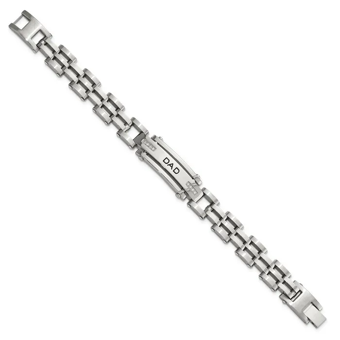 Bracelets TreasureFineJewelers Chisel Stainless Steel Polished with CZ DAD 85 inch Bracelet