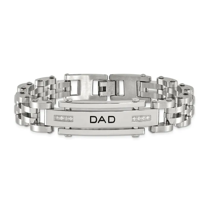 Bracelets TreasureFineJewelers Chisel Stainless Steel Polished with CZ DAD 85 inch Bracelet