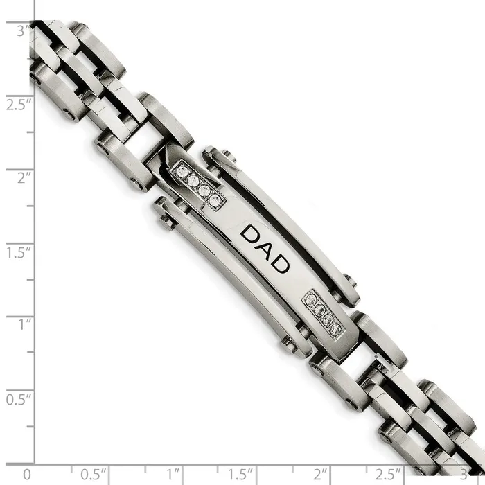 Bracelets TreasureFineJewelers Chisel Stainless Steel Polished with CZ DAD 85 inch Bracelet