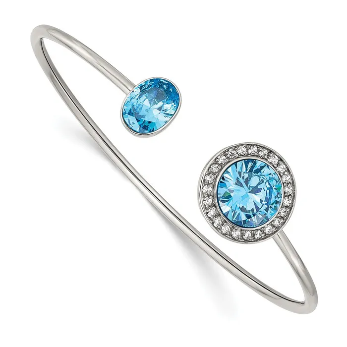Bracelets TreasureFineJewelers Stainless Steel Polished with Blue and Clear CZ Bangle Bracelets TreasureFineJewelers Stainless Steel Polished with Blue and Clear CZ Bangle