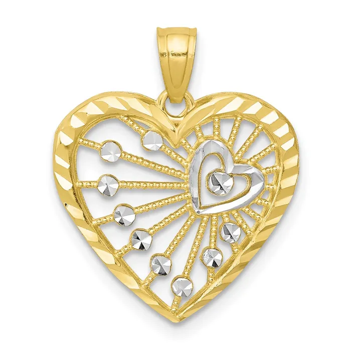 Charm Necklaces 10K wRhodium Heart Charm TreasureFineJewelers