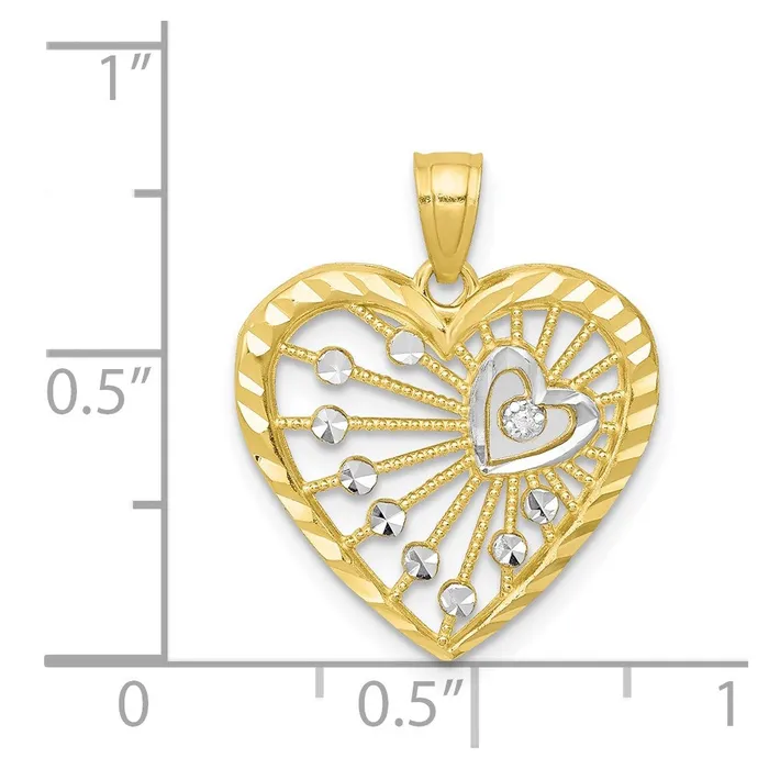 Charm Necklaces 10K wRhodium Heart Charm TreasureFineJewelers