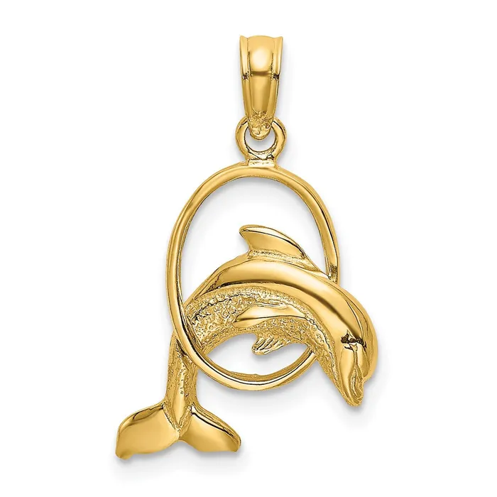 Charm Necklaces 14K Polished Dolphin Jumping Through Hoop Charm TreasureFineJewelers Charm Necklaces 14K Polished Dolphin Jumping Through Hoop Charm TreasureFineJewelers