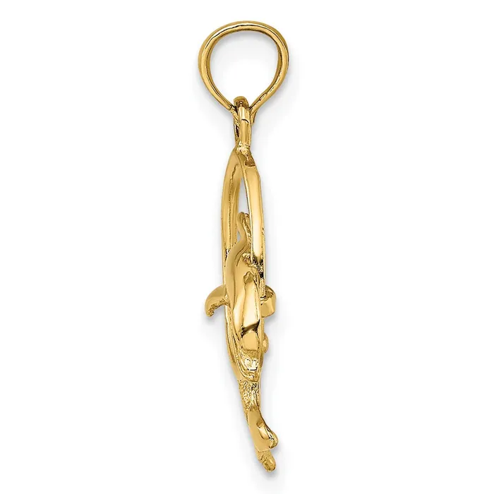 Charm Necklaces 14K Polished Dolphin Jumping Through Hoop Charm TreasureFineJewelers