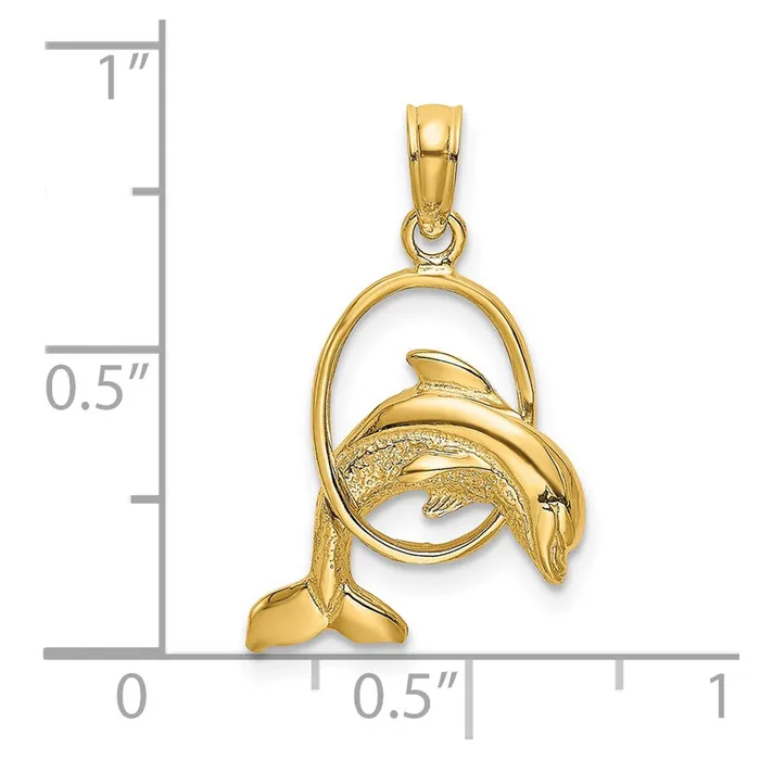 Charm Necklaces 14K Polished Dolphin Jumping Through Hoop Charm TreasureFineJewelers