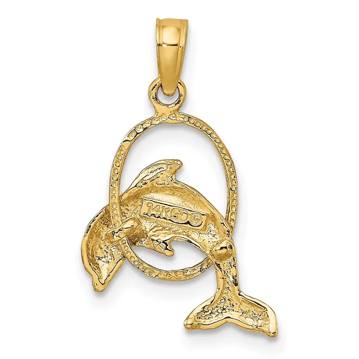 Charm Necklaces 14K Polished Dolphin Jumping Through Hoop Charm TreasureFineJewelers