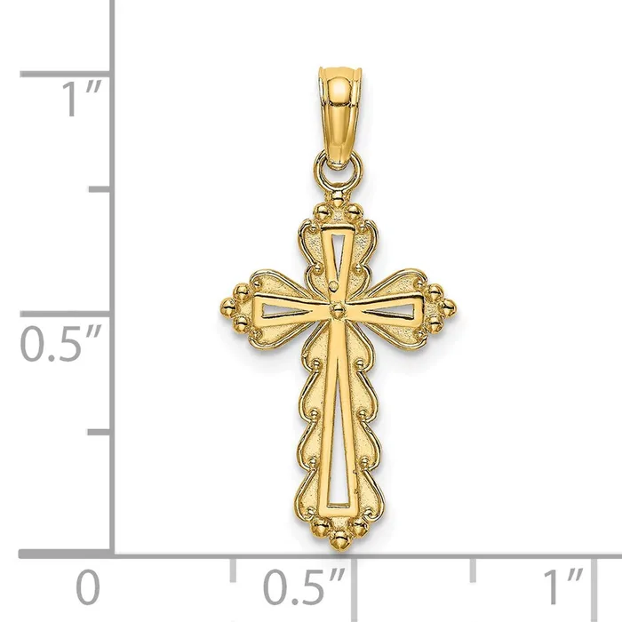 Charm Necklaces 14K Scalloped Cross W CutOut Center Charm TreasureFineJewelers
