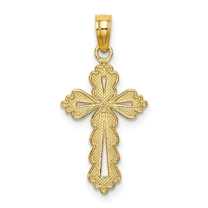 Charm Necklaces 14K Scalloped Cross W CutOut Center Charm TreasureFineJewelers