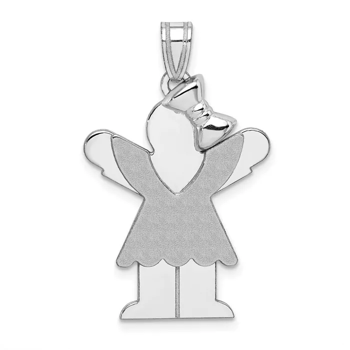 Charm Necklaces 14k White Gold Medium Girl with Bow on Right Engravable Charm TreasureFineJewelers Charm Necklaces 14k White Gold Medium Girl with Bow on Right Engravable Charm TreasureFineJewelers