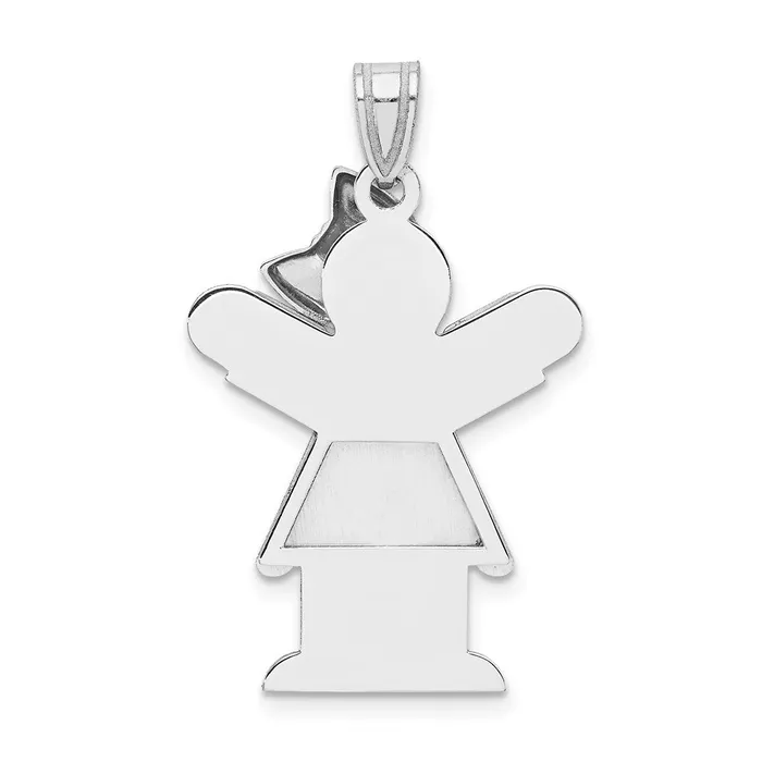 Charm Necklaces 14k White Gold Medium Girl with Bow on Right Engravable Charm TreasureFineJewelers