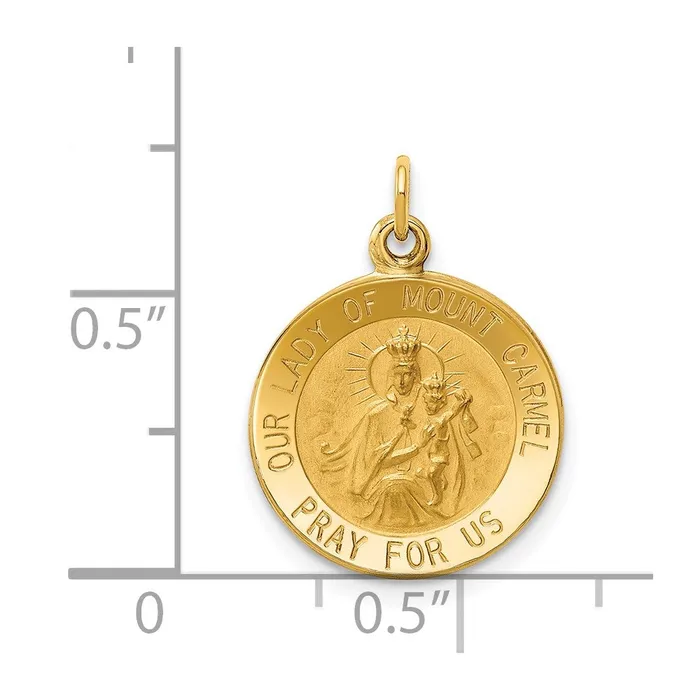 Charm Necklaces 14k Yellow Gold Our Lady of Mount Carmel Medal Charm TreasureFineJewelers