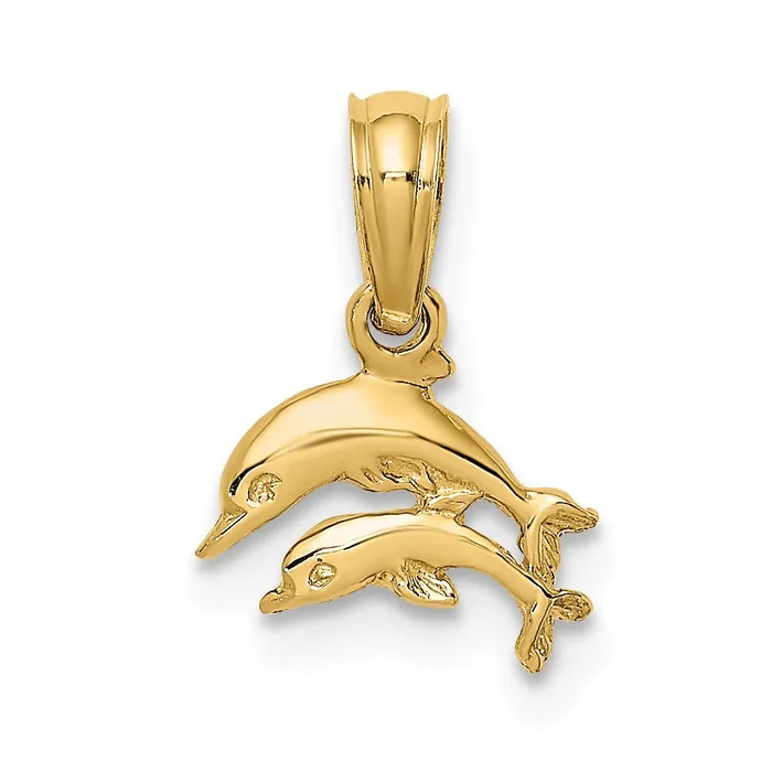 Charm Necklaces TreasureFineJewelers 14K 2D Mini Double Dolphins Swimming Charm Charm Necklaces TreasureFineJewelers 14K 2D Mini Double Dolphins Swimming Charm