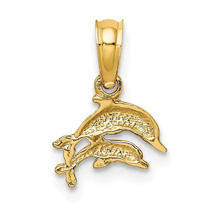 Charm Necklaces TreasureFineJewelers 14K 2D Mini Double Dolphins Swimming Charm