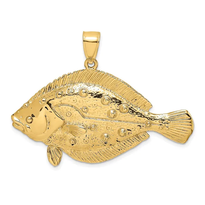 Charm Necklaces TreasureFineJewelers 14K 3D Flounder Fish Charm
