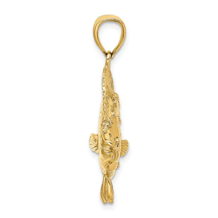 Charm Necklaces TreasureFineJewelers 14K 3D Flounder Fish Charm