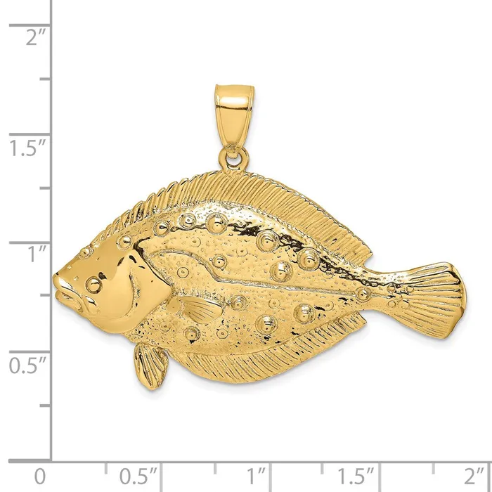 Charm Necklaces TreasureFineJewelers 14K 3D Flounder Fish Charm
