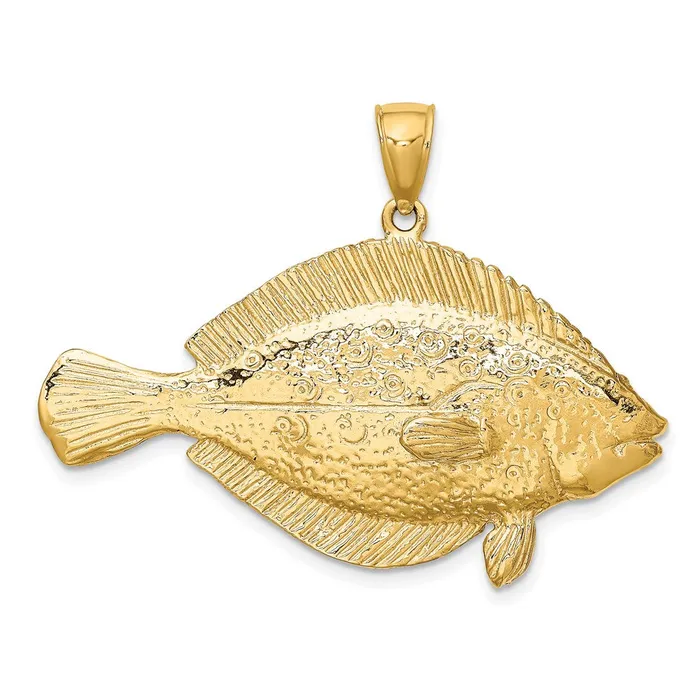 Charm Necklaces TreasureFineJewelers 14K 3D Flounder Fish Charm