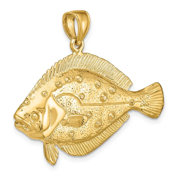 Charm Necklaces TreasureFineJewelers 14K 3D Flounder Fish Charm