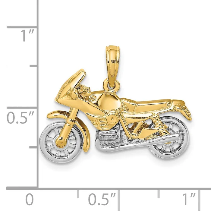 Charm Necklaces TreasureFineJewelers 14k Twotone 3D Moveable Motorcycle Charm
