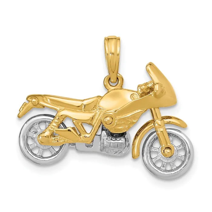 Charm Necklaces TreasureFineJewelers 14k Twotone 3D Moveable Motorcycle Charm