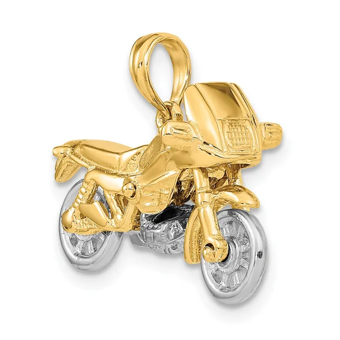 Charm Necklaces TreasureFineJewelers 14k Twotone 3D Moveable Motorcycle Charm