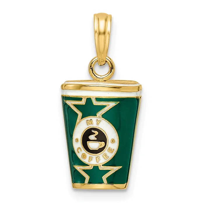 Charm Necklaces TreasureFineJewelers 14k Yellow Gold 3D Enameled Coffee Cup Charm Charm Necklaces TreasureFineJewelers 14k Yellow Gold 3D Enameled Coffee Cup Charm