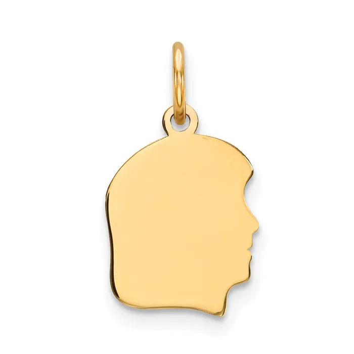 Charm Necklaces TreasureFineJewelers 14k Yellow Gold Plain Small 027 Gauge Facing Right Engravable Girl Head Charm Charm Necklaces TreasureFineJewelers 14k Yellow Gold Plain Small 027 Gauge Facing Right Engravable Girl Head Charm
