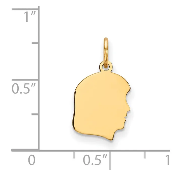 Charm Necklaces TreasureFineJewelers 14k Yellow Gold Plain Small 027 Gauge Facing Right Engravable Girl Head Charm