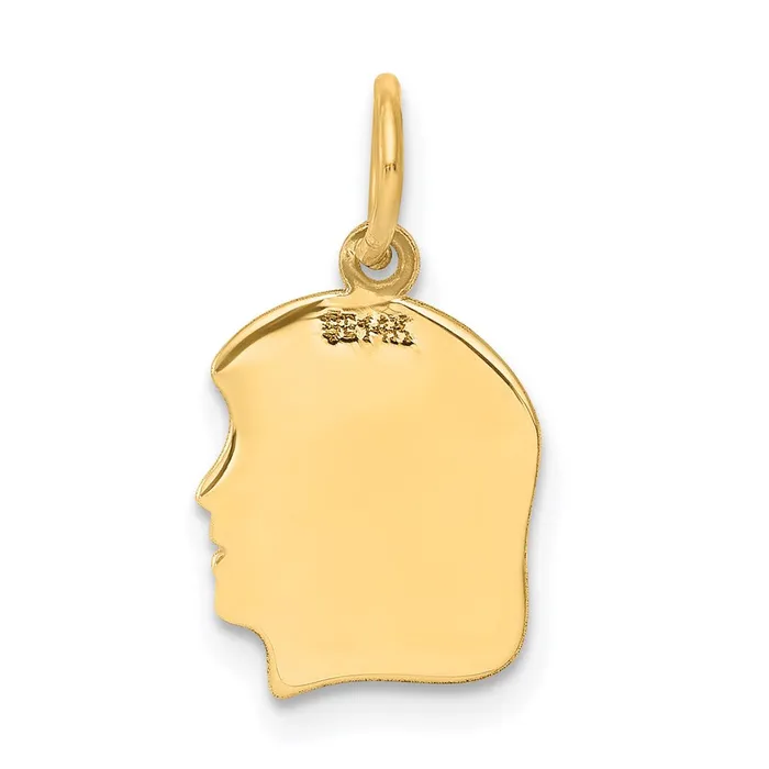 Charm Necklaces TreasureFineJewelers 14k Yellow Gold Plain Small 027 Gauge Facing Right Engravable Girl Head Charm