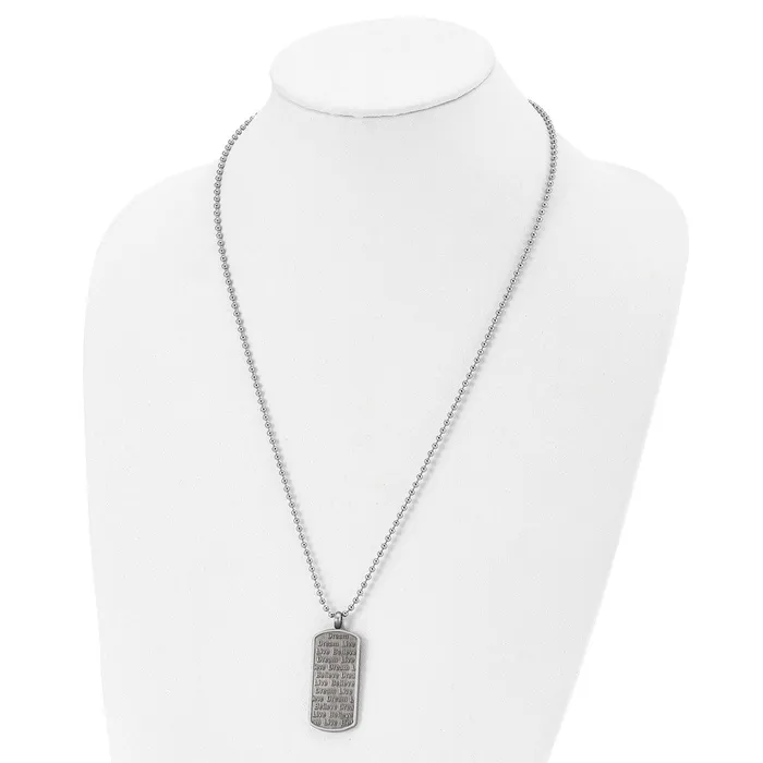 Chisel Stainless Steel Antiqued Brushed and Textured LiveDreamBelieve Dog Tag on a 24 inch Ball Chain Necklace TreasureFineJewelers Necklaces