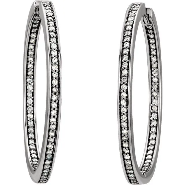 Earrings 14K White Gold 58 CTW Diamond InsideOutside Hoop Earrings TreasureFineJewelers