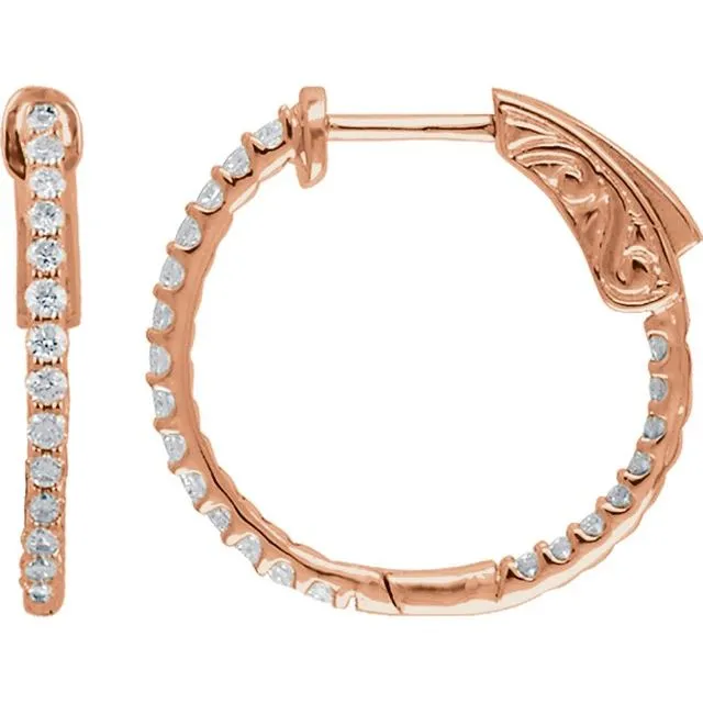 Earrings TreasureFineJewelers 14K Rose Gold 19 mm 12 CTW Natural Diamond InsideOutside Hinged Hoop Earrings Earrings TreasureFineJewelers 14K Rose Gold 19 mm 12 CTW Natural Diamond InsideOutside Hinged Hoop Earrings