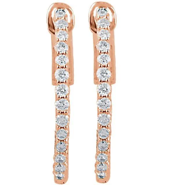 Earrings TreasureFineJewelers 14K Rose Gold 19 mm 12 CTW Natural Diamond InsideOutside Hinged Hoop Earrings