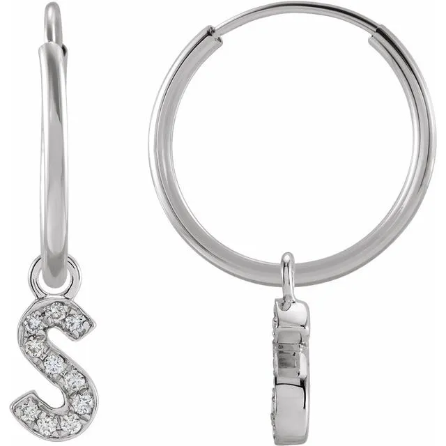 Earrings TreasureFineJewelers 14K White Gold 05 CTW Natural Diamond Single Initial S Hoop Earring Earrings TreasureFineJewelers 14K White Gold 05 CTW Natural Diamond Single Initial S Hoop Earring
