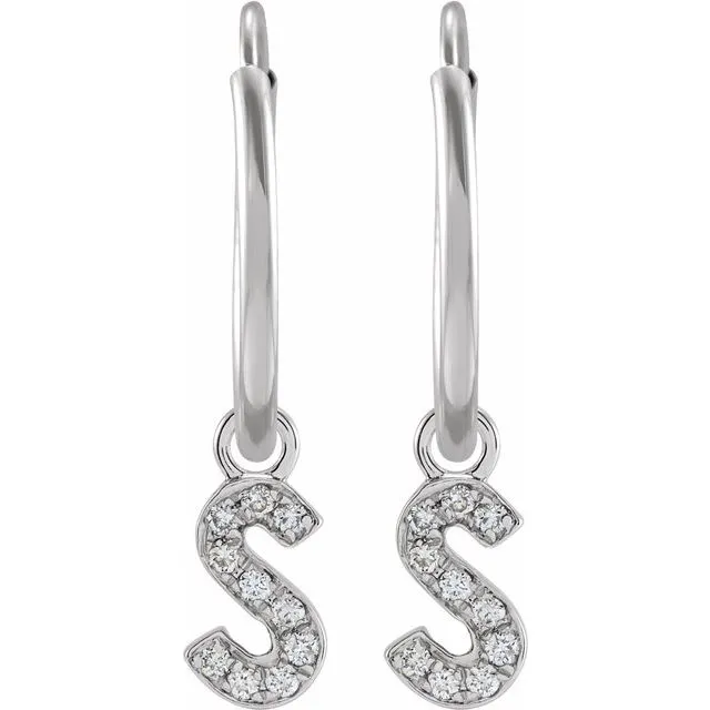 Earrings TreasureFineJewelers 14K White Gold 05 CTW Natural Diamond Single Initial S Hoop Earring