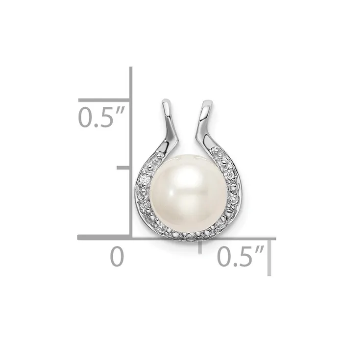 Earrings TreasureFineJewelers 14k White Gold Freshwater Cultured Pearl Diamond Chain Slide
