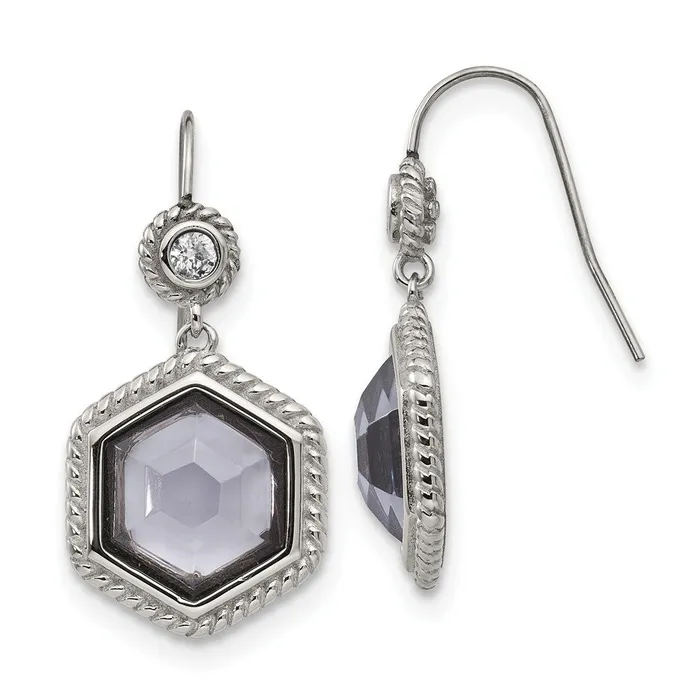 Earrings TreasureFineJewelers Stainless Steel Antiqued and Polished wGrey Glass and CZ Earrings Earrings TreasureFineJewelers Stainless Steel Antiqued and Polished wGrey Glass and CZ Earrings